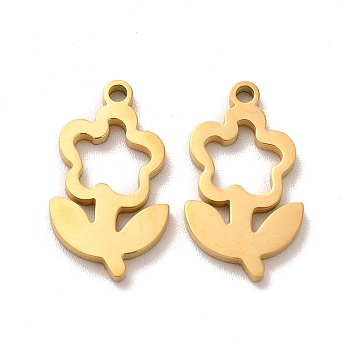 Ion Plating(IP) 304 Stainless Steel Pendants, Flower Charms, Golden, 17x10x1.4mm, Hole: 1.4mm