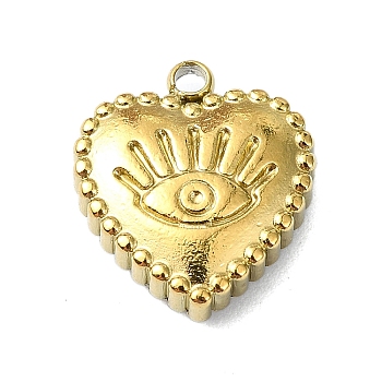 Ion Plating(IP) 304 Stainless Steel Pendants, Heart with Eye Charm, Real 18K Gold Plated, 14x12x4mm, Hole: 1.4mm