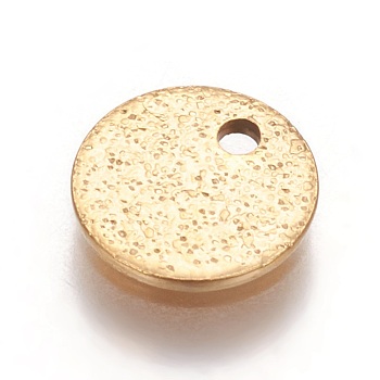 Ion Plating(IP) 304 Stainless Steel Textured Pendants, Flat Round, Golden, 8x1mm, Hole: 1.2mm