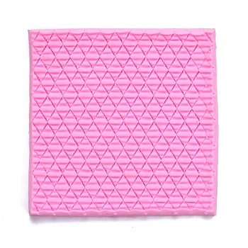 DIY Sweater Stitch Texture Food Grade Silicone Molds, Fondant Impression Mat Mold, for Cupcake Cake Decoration, Rectangle with Rhombus Texture, Hot Pink, 99x99x7mm