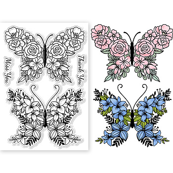 Custom PVC Plastic Clear Stamps, for DIY Scrapbooking, Photo Album Decorative, Cards Making, Butterfly, 160x110x3mm
