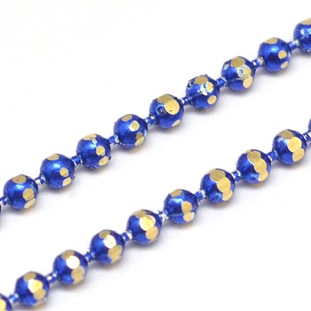Electroplate Brass Ball Chains, Soldered, with Spool, Faceted, Lead Free & Nickel Free, Blue, 1.5mm, about 16.4 Feet(5m)/roll