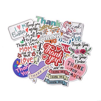 Cartoon Thank You Theme Paper Stickers Set, Waterproof Adhesive Label Stickers, for Water Bottles, Laptop, Luggage, Cup, Computer, Mobile Phone, Skateboard, Guitar Stickers Decor, Mixed Color, 3.8~6.6x4~6.6x0.02cm, 50pcs/bag