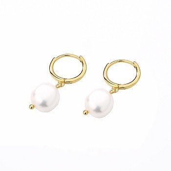 Round Stainless Steel Gold-Plated Pearl Hoop Earrings for Women