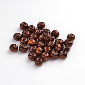 Dyed Natural Wood Beads, Round, Lead Free, Coconut Brown, 10x9mm, Hole: 3mm, about 3000pcs/1000g