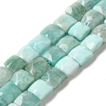 Natural Amazonite Beads Strands, Faceted, Square, 9~10.5x9~10.5x5~5.5mm, Hole: 1mm, about 39~42pcs/strand, 14.96~15.35 inch (38~39cm)