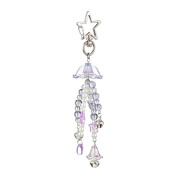 Flower Glass & Plastic Pearl & Alloy Pendant Decorations, with Star Swivel Clasps, Platinum, Medium Orchid, 122mm