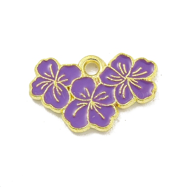 Golden Dark Violet Flower Alloy+Enamel Pendants