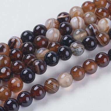 6mm SaddleBrown Round Striped Agate Beads