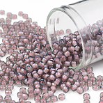 TOHO 8/0 Round Beads, Japanese Seed Beads, (305) Inside Color Crystal/Blush Lined, 8/0, 3mm, Hole: 1mm, about 222pcs/10g(X-SEED-TR08-0305)