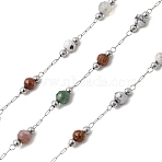 Handmade Gemstone Beads & 316 Stainless Steel Round Link Chains, Soldered, with Spool, Stainless Steel Color, Links: 2x0.5x0.2mm, about 16.40 Feet(5m)/Roll(CHS-L033-07P-01)
