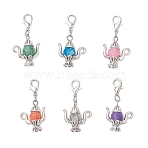 Teapot Natural Weathered Agate & Tibetan Style Alloy Pendant Decorations, with Lobster Claw Clasps, Antique Silver & Platinum, 32.5mm(HJEW-JM03543-03-S)