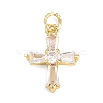 Brass Micro Pave Cubic Zirconia Pendants, Cross Charms, Cadmium Free & Lead Free, Real 18K Gold Plated, Clear, 16.5x13x4mm, Hole: 3.5mm(KK-H273-51G-03)