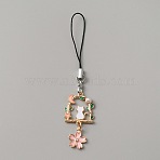 Alloy Enamel Arch with Cat & Sakura Phone Charm Mobile Straps, Nylon Cord Mobile Accessories Decoration, Pink, 111mm(HJEW-WH0007-25B)