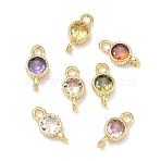 Brass Pave Cubic Zirconia Flat Round Connector Charms, Golden, Rack Plating, Cadmium Free & Lead Free, Long-Lasting Plated, Mixed Color, 10x5x3mm, Hole: 1.4mm and 1.5mm(KK-P348-11G)