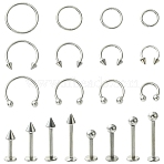 40Pcs 20 Styles 316L Surgical Stainless Steel & 316 Surgical Stainless Steel Hoop Nose Rings & Labrets, Mixed Shapes, Stainless Steel Color, 6~14x1.2~3mm, 2pcs/style(AJEW-CJ0001-73)