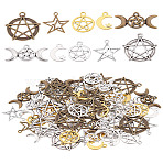 70Pcs 10 Styles Tibetan Style Alloy Pendants, Star Charms, Mixed Color, 16~30x11~30x1~4mm, Hole: 1.5~3mm, 7pcs/style(FIND-LP0001-57)