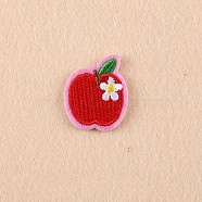 Computerized Embroidery Cloth Iron on/Sew on Patches, Costume Accessories, Appliques, Apple, Red, 32x27mm(DIY-F038-E11)