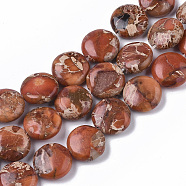 Natural Imperial Jasper Beads Strands, Dyed, Flat Round, Chocolate, 12x6mm, Hole: 1.2mm, about 32~34pcs/Strand, 15.35 inch~15.94 inch(39~40.5cm).(G-S355-87B-07)