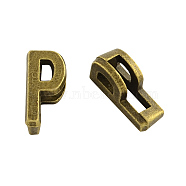 Tibetan Style Alloy Letter Slide Charms, Cadmium Free & Nickel Free & Lead Free, Letter.P, 11x2~8x4mm, Hole: 7x2mm, about 1135pcs/1000g(TIBEB-Q055-16AB-NR)