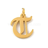 Ion Plating(IP) 304 Stainless Steel Charms, Laser Cut, Golden, Letter Charm, Letter T, 13.5x12x1.5mm, Hole: 3mm(STAS-I010-01G-T)