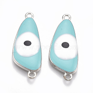 Alloy Links connectors, with Enamel, Triangle with Evil Eye, Platinum, Dark Turquoise, 30.5x12x4mm, Hole: 1.8mm(ENAM-S016-31C)