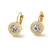 Crystal Rhinestone Flat Round Leverback Earrings, Ion Plating(IP) 304 Stainless Steel Jewelry for Women, Golden, 20mm, Pin: 0.9mm(EJEW-P203-01G)
