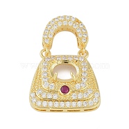 Brass Micro Pave Clear Cubic Zirconia Pendant Cabochon Settings, Handbag, Real 18K Gold Plated, Tray: 6x8mm, 33.5x23.5x8.5mm, Hole: 6.5x2.5mm(KK-U026-06G)