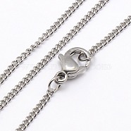 Trendy Unisex 304 Stainless Steel Twisted Chain Necklaces, with Lobster Clasps, Stainless Steel Color, 17.7 inch(44.9cm), 1.5x1mm(NJEW-M043-B-02)