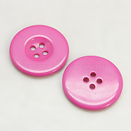 Resin Buttons, Dyed, Flat Round, Hot Pink, 25x3mm(RESI-D033-25mm-04)