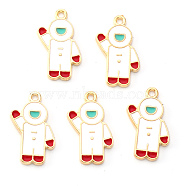 Light Gold Plated Alloy Enamel Pendants, Spaceman, Red & White, 23.5x15x1.5mm, Hole: 1.6mm(X-ENAM-R136-25)