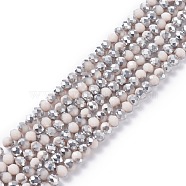 Electroplate Opaque Glass Beads Strands, Half Silver Plated, Faceted, Rondelle, Misty Rose, 8x6mm, Hole: 1mm, about 72pcs/strand, 16.14 inch(41cm)(X-EGLA-A034-P8mm-M08)