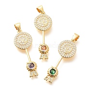 Brass Micro Pave Cubic Zirconia Pendants, Real 18K Gold Plated, Lollipop Charms, Mixed Color, 31x11x3mm, Hole: 5x3.5mm(KK-G519-03G)