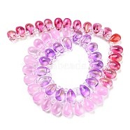 Transparent Glass Beads Strands, Segmented Multi-color Beads, Top Drilled, Teardrop, Lilac, 9x6x5mm, Hole: 1mm, about 51~52pcs/strand, 11.89~12.28''(30.2~31.2cm)(GLAA-B014-01A)