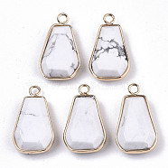 Natural Howlite Pendants, with Light Gold Plate Brass Edge and Loop, Trapezoid, Faceted, 25x14x6mm, Hole: 2mm(G-N326-43C)