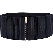 PU Leather Wide Elastic Corset Belts, Lace-up Waist Belt, with Alloy Zip-Fasteners, for Women, Girls, Black, 27-3/4 inch(70.5cm)(AJEW-WH0248-16C)