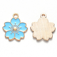 Alloy Enamel Pendants, Sakura Flower, Light Gold, Light Sky Blue, 20.5x17.5x1.5mm, Hole: 2mm(X-ENAM-S121-115C)