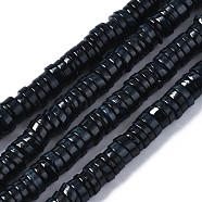 Natural Freshwater Shell Beads Strands, Dyed, Flat Round/Disc, Heishi Beads, Black, 5~6x1~2mm, Hole: 1mm, about 205~215pcs/strand, 15.35 inch(39cm)(X-SHEL-S278-025A)