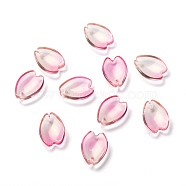 Transparent Glass Pendants,  Sakura Petaline, Pink, 16x12x3.5mm, Hole: 0.9mm(GLAA-B003-03D)