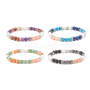 Natural & Synthetic Mixed Gemstone Round Beaded Stretch Bracelet for Women , Inner Diameter: 2-1/8 inch(5.5cm)(BJEW-JB08336)