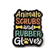 Word Animals Scrubs and Rubber Gloves Enamel Pin, Electrophoresis Black Alloy Animal Protect Brooch for Clothes Backpack, Colorful, 30x23.5x1.5mm(JEWB-I022-06E)