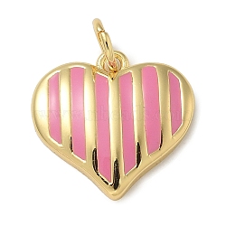 Rack Plating Brass Enamel Charms, with Jump Ring, Long-Lasting Plated, Lead Free & Cadmium Free, Heart Charms, Real 18K Gold Plated, Pink, 13.5x14.5x3mm, Hole: 3mm(KK-K392-41G-02)