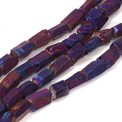 Electroplated Natural Quartz Crystal Beads Strands, Nuggets, Purple Plated, 12~14x6~10x6~10mm, Hole: 1mm, about 30pcs/strand, 15.35 inch(39cm)(G-D0009-01A-04)