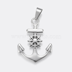 304 Stainless Steel Pendants, Anchor with Helm, Antique Silver, 38.5x29x3.5mm, Hole: 5x10mm(X-STAS-F158-10AS)