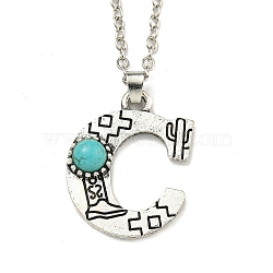 Letter A~Z Antique Silver Plated Alloy with Synthetic Turquoise Pendant Necklace, with Iron Cable Chains, Letter C, 18.70 inch(475mm), Letter C: 28x23mm(NJEW-G080-01C)