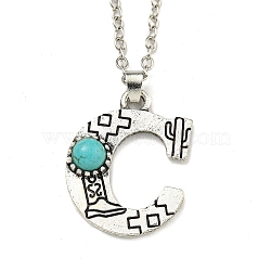 Letter A~Z Antique Silver Plated Alloy with Synthetic Turquoise Pendant Necklaces, with Iron Cable Chains, Letter C, 18.70 inch(475mm), Letter C: 28x23mm(NJEW-G080-01C)