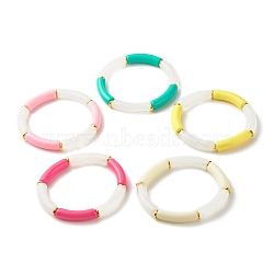 Acrylic Tube Beaded Stretch Bracelets, with Brass Beads, Mixed Color, Inner Diameter: 2-1/8 inch(5.5cm)(BJEW-JB07778)