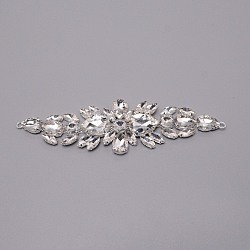 Brass Rhinestone Sewing Decorate, Wedding Theme, Dress Shoes Garment Decoration, Flower, Silver, 180x49x10mm, Hole: 4mm(DIY-WH0259-77)