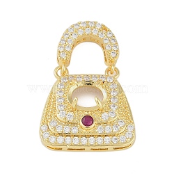 Brass Micro Pave Clear Cubic Zirconia Pendant Cabochon Settings, Handbag, Real 18K Gold Plated, Tray: 6x8mm, 33.5x23.5x8.5mm, Hole: 6.5x2.5mm(KK-U026-06G)