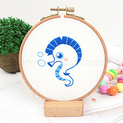 DIY Display Decoration Embroidery Kit, including Embroidery Needles & Thread & Fabric, Plastic Embroidery Hoop, Sea Horse Pattern, 80x65mm(SENE-PW0003-071L)